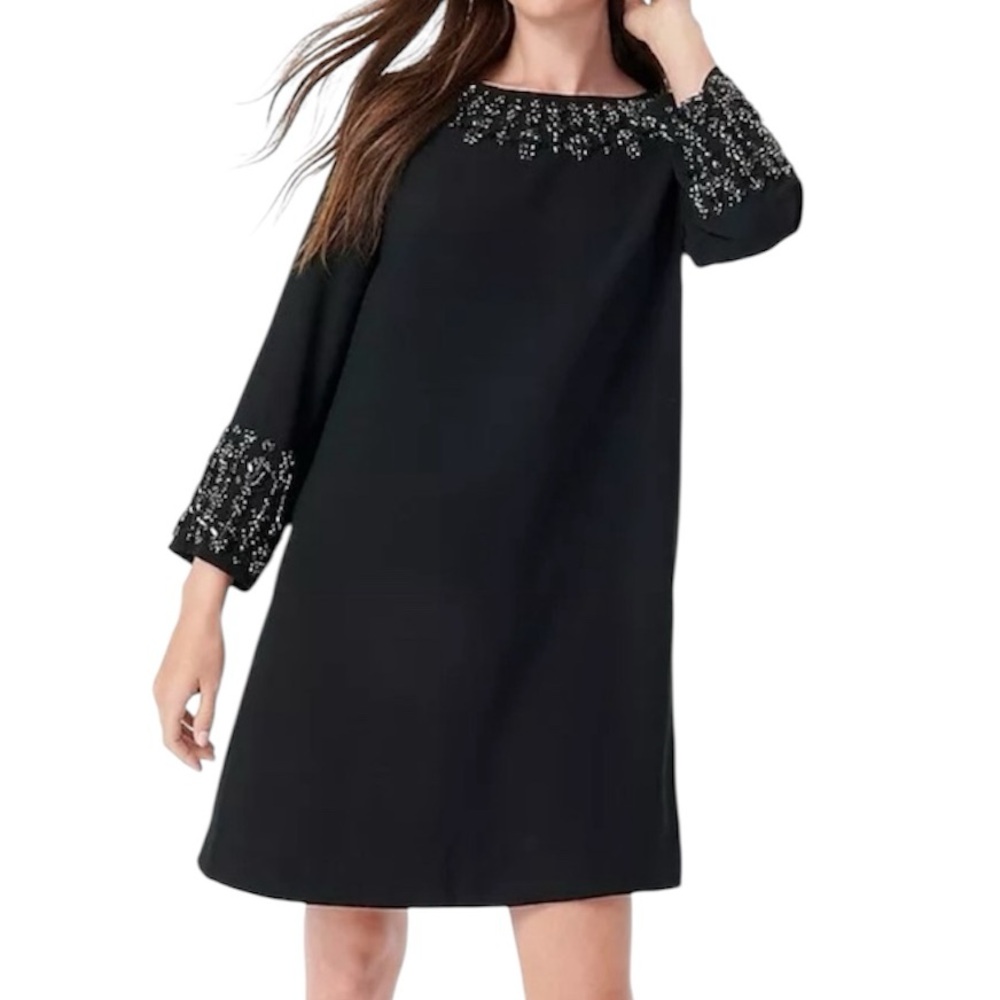 JCrew Embellished Black Shift Dress